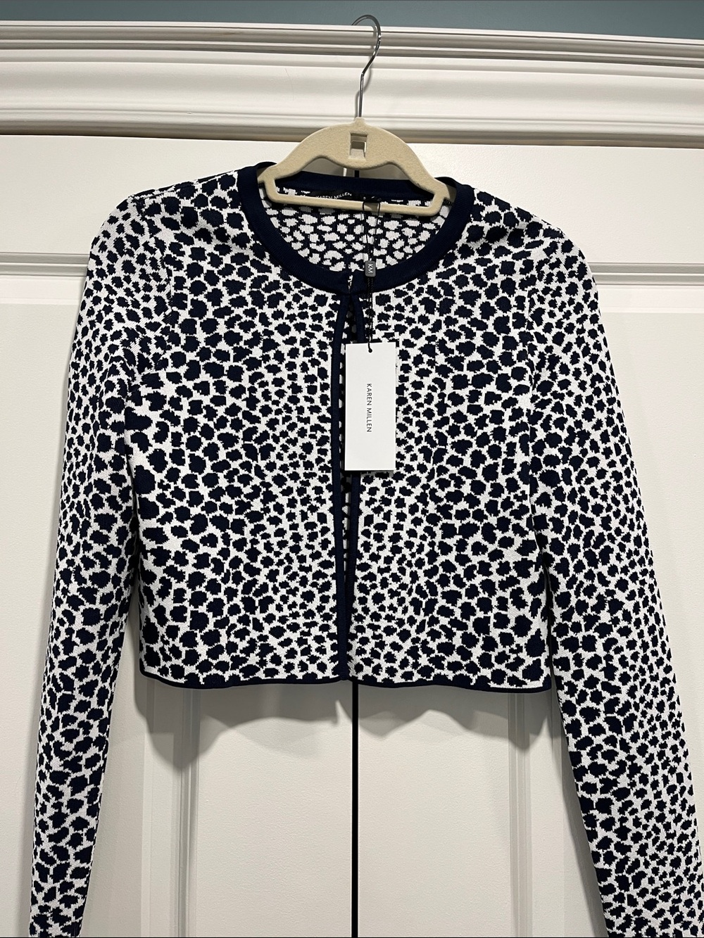 Karen Mullen Cropped Navy & White Patterned Cardigan